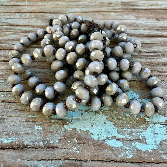 Faceted Gray Czech Glass Bead Necklace w Pearlized Finish & Brass Spacers - Picture 7 of 7